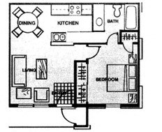 Floor plan for 1 bed, 1 bath, 520 sqft